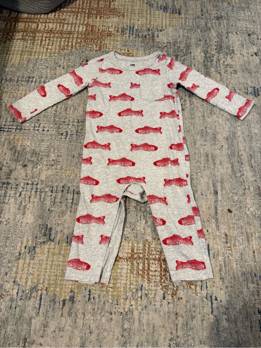 Tea Collection Button Romper with Red Fish Print